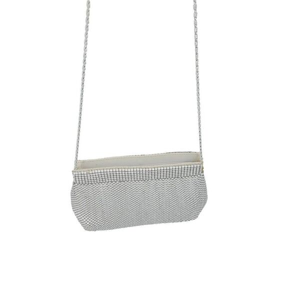 Vintage 80s White Metal Mesh Evening Bag Crossbody Chain Shoulder Bag Formal - Picture 9 of 12